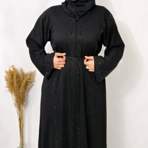 Abaya Noire avec strass et perles