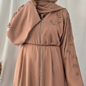 Abaya perlée rose nude