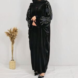 Abaya perlée en velours (katifa)
