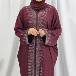 Abaya à strass grenat bordeaux
