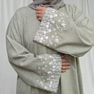 Abaya linen brodée verte