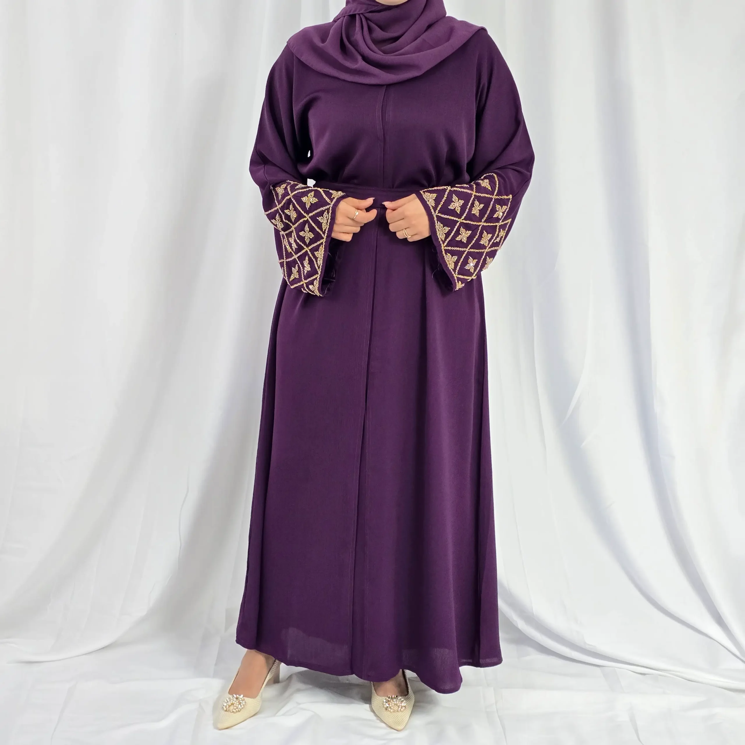 Abaya violette perlée – Image 4