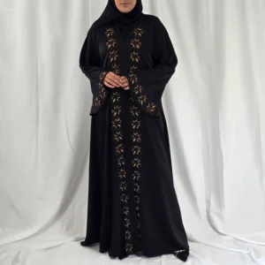 Abaya cloche noire à strass et perles